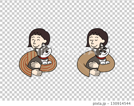 犬を抱っこしている女性 130914544