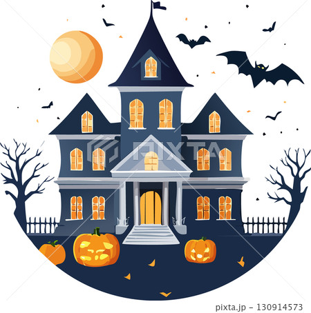 ハロウィン（城,屋敷,カボチャ,お化け,コウモリ） 130914573