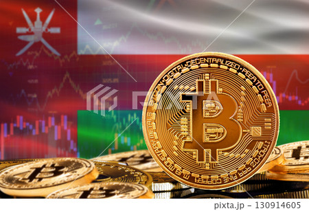 Investors in cryptocurrency and Blockchain Technology in Oman, Concept. Bitcoin with Oman flag in the background 130914605