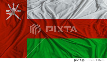Omani flag with fabric texture background. National flag of Oman with cloth texture 130914609