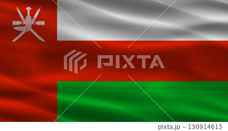 Oman flag with fabric texture. Realistic flag of Oman waving 130914613