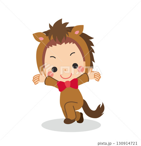 馬の着ぐるみを着てポーズを決めている可愛い小さな男の子のイラスト 白背景 全身 ベクター 馬の着ぐるみを着てポーズを決めている可愛い小さな男の子のイラスト 白背景 全身 ベクター 130914721