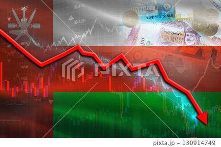 Oman financial fall on economy market. Oman financial crisis on economic graph 130914749