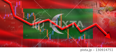 Maldives financial crisis on economic graph. Financial fall of Maldives on economy market Maldives financial crisis on economic graph. Financial fall of Maldives on economy market 130914751