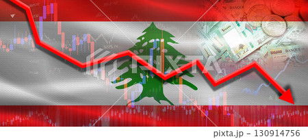 Lebanon financial crisis on economic graph. Financial fall of Lebanon on economy market Lebanon financial crisis on economic graph. Financial fall of Lebanon on economy market 130914756