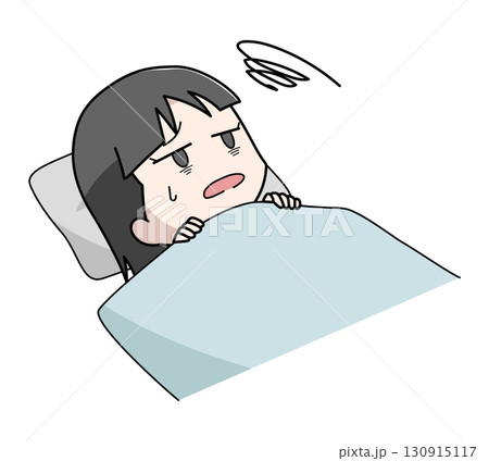 布団に入っても眠れない女の子のイラスト 130915117