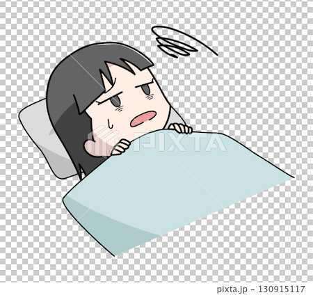 布団に入っても眠れない女の子のイラスト 130915117