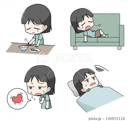 うつ病の身体的症状のイラスト4種類セット・女の子 130915118