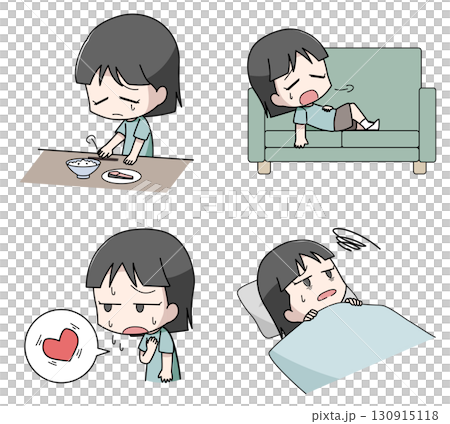 うつ病の身体的症状のイラスト4種類セット・女の子 130915118