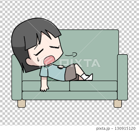 Illustration of a tired girl lying on the sofa Illustration of a tired girl lying on the sofa 130915120