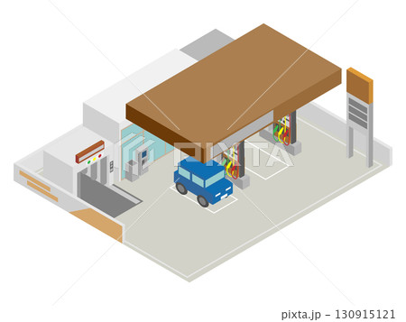 アイソメトリックなシンプルなガソリンスタンドの建物のイメージ素材 130915121