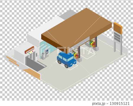 アイソメトリックなシンプルなガソリンスタンドの建物のイメージ素材 130915121