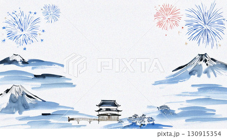 富士山や花火お寺のイメージ画 130915354