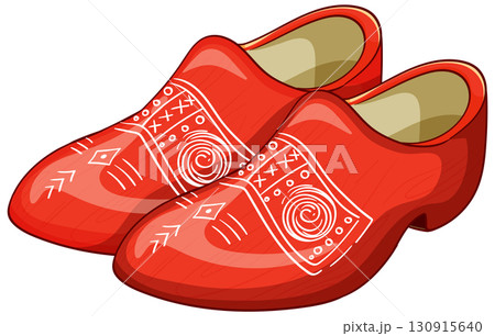 Red Dutch Wooden Clogs with Traditional White Patterns Red Dutch Wooden Clogs with Traditional White Patterns 130915640