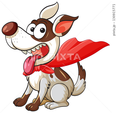 Cartoon Dog Wearing Red Superhero Cape Sitting Cartoon Dog Wearing Red Superhero Cape Sitting 130915771