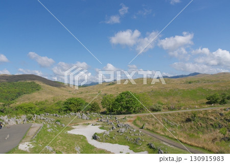 秋吉台カルスト展望台からの眺め　2025年春の枯れ草が残る秋吉台 130915983