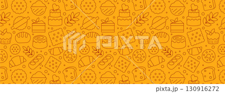 Seamless Linear and Outline Baking Icons Pattern Banner in a Geometric style Vector Illustration Seamless Linear and Outline Baking Icons Pattern Banner in a Geometric style Vector Illustration 130916272