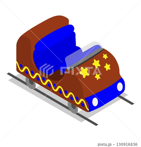 Isometric roller coaster cabin ready for amusement park visitors to board. Realistic 3D vector concept isolated on white background 130916836