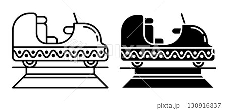 Line icon. Roller coaster cabins ready for amusement park visitors to board. Simple black and white vector isolated on white background 130916837