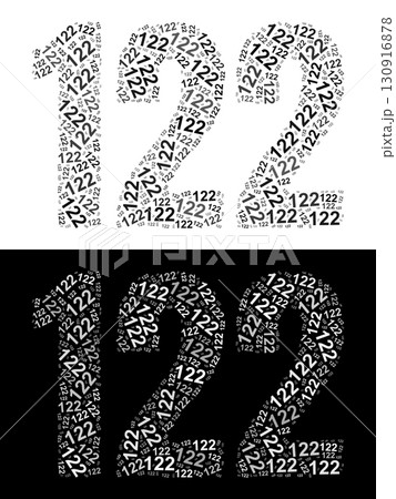 Typography illustration of 122 made from repeating numbers in black and white 130916878