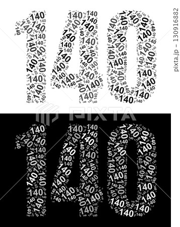 Typography illustration of 140 made from repeating numbers in black and white 130916882