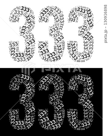 Typography illustration of 333 made from repeating numbers in black and white Typography illustration of 333 made from repeating numbers in black and white 130916898