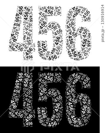 Typography illustration of 456 made from repeating numbers in black and white Typography illustration of 456 made from repeating numbers in black and white 130916914