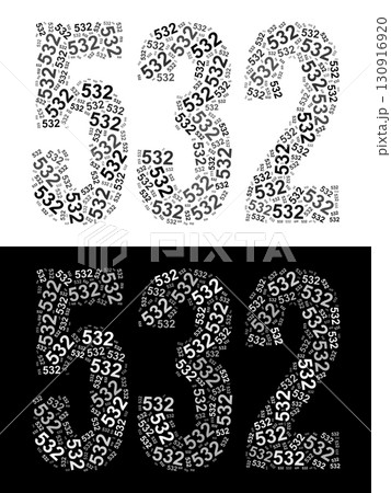 Typography illustration of 532 made from repeating numbers in black and white 130916920