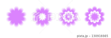 Flower aura shapes with y2k blur aesthetic for retro digital design and trendy bg. Purple gradient blooms with soft glowing edges and dreamy effect. Nostalgic decorative element for graphic project. 130916985