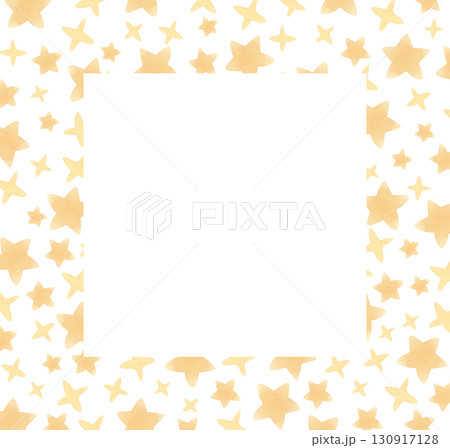 Watercolor star border frame with yellow stars on white background 130917128