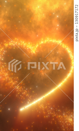 Sparkling golden heart made of glowing particles against a smoky background, symbolizing love and warmth 130917172
