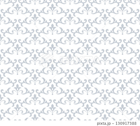 Wallpaper in the style of Baroque. White and gray floral ornament. Seamless vector background. Graphic pattern for fabric, wallpaper, packaging. Ornate Damask flower illustration Wallpaper in the style of Baroque. White and gray floral ornament. Seamless vector background. Graphic pattern for fabric, wallpaper, packaging. Ornate Damask flower illustration 130917388