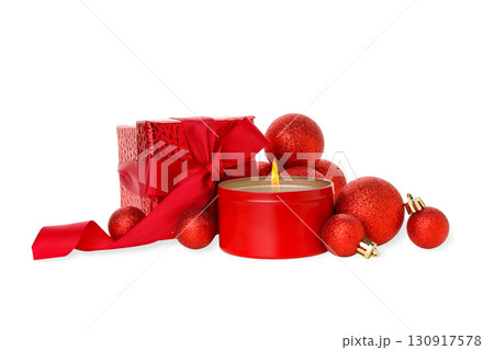 Embrace tranquility with red decor and candles, on white, PNG 130917578