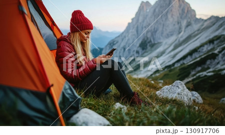 Woman Hiking Mountain View Phone. 130917706
