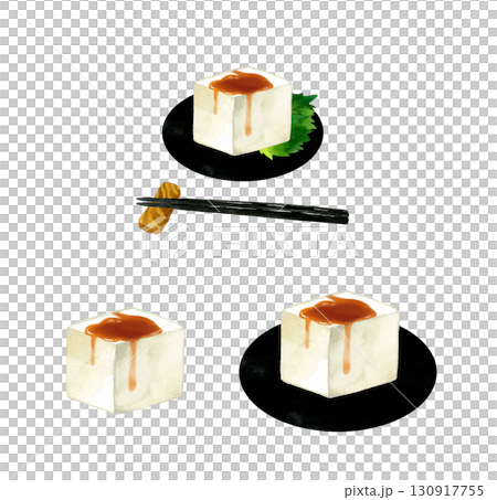 醬油豆腐套裝-日本料理的手繪水彩插圖 130917755