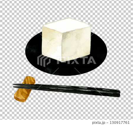 Tofu on a plate (single item) Hand-drawn watercolor illustration of Japanese cuisine Tofu on a plate (single item) Hand-drawn watercolor illustration of Japanese cuisine 130917761