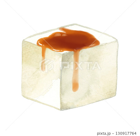 醤油をかけた豆腐　和食・日本料理の手描き水彩イラスト素材 130917764