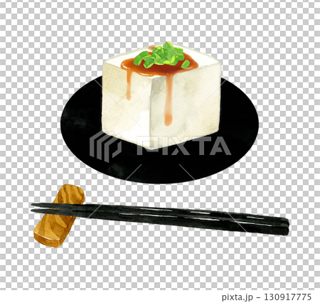 豆腐佐蔥花與醬油 — — 日本料理的手繪水彩插圖 豆腐佐蔥花與醬油 — — 日本料理的手繪水彩插圖 130917775