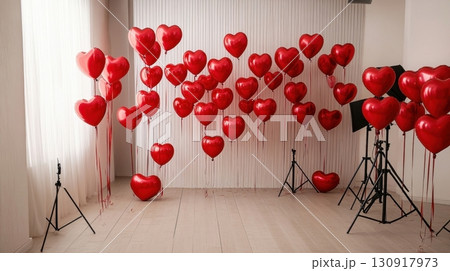 Romantic Red Heart Balloons Studio Setup. 130917973