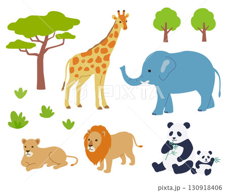 動物園のいろんな動物イラストのセット 130918406