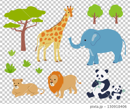動物園のいろんな動物イラストのセット 130918406