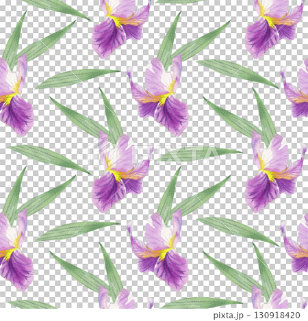 Seamless pattern of irises buds and leaveson a beige background. Watercolor handmade illustration. For packaging design, cards, cover, prints, product labels and fabric. Seamless pattern of irises buds and leaveson a beige background. Watercolor handmade illustration. For packaging design, cards, cover, prints, product labels and fabric. 130918420