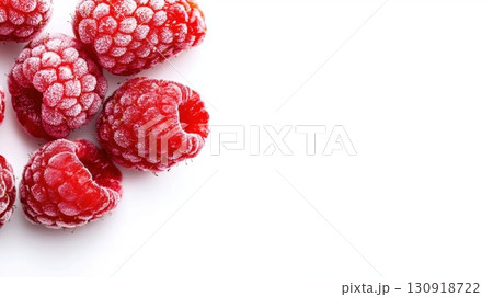 Frozen raspberries on white background. 130918722