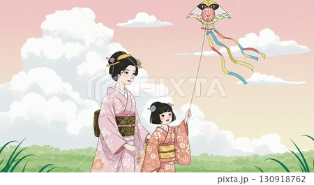 最高の思い出!大正浪漫風の凧揚げ 最高の思い出!大正浪漫風の凧揚げ 130918762