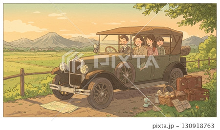 最高の休日！大正浪漫風に描かれた家族でのお出かけ 130918763