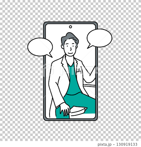 Stock Illustration: Illustration of a doctor examining a patient online on a smartphone screen 130919133