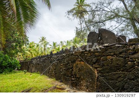 Marae Manunu, ancient Polynesian sacred site on Huahine island, French Polynesia Marae Manunu, ancient Polynesian sacred site on Huahine island, French Polynesia 130919297