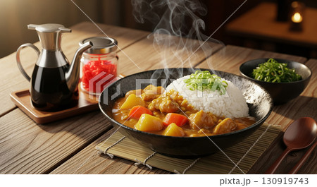 Steaming Hot Japanese Curry Rice with Vegetablesのイラスト素材 [130919743] - PIXTA