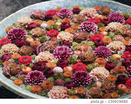赤や紫のカラフルな花手水 赤や紫のカラフルな花手水 130919880