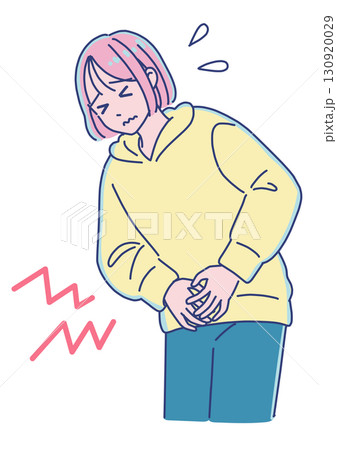 腹痛でお腹を抑えている女性 130920029